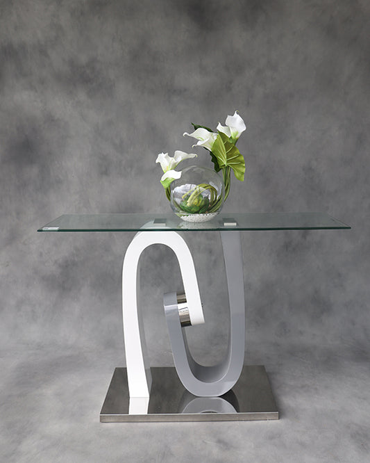 CONSOLA GRIS Y BLANCA WITH GLASS TOP