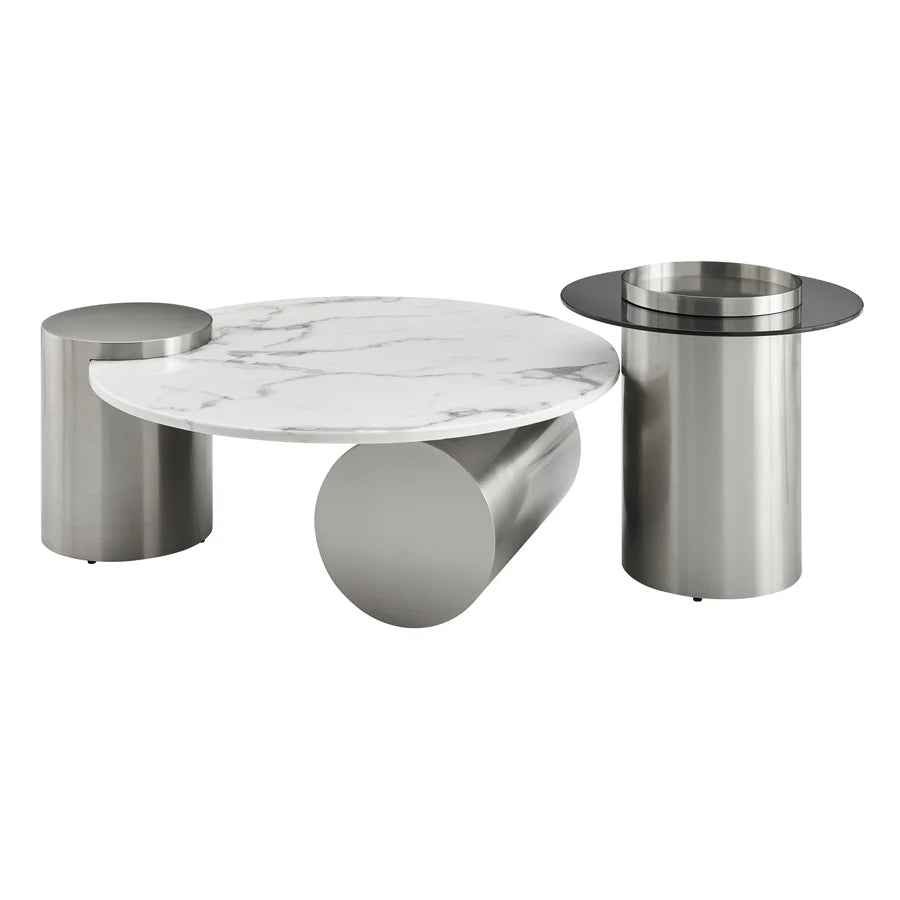 TWIN HALO MARBLE-TOP COFFEE TABLE SET