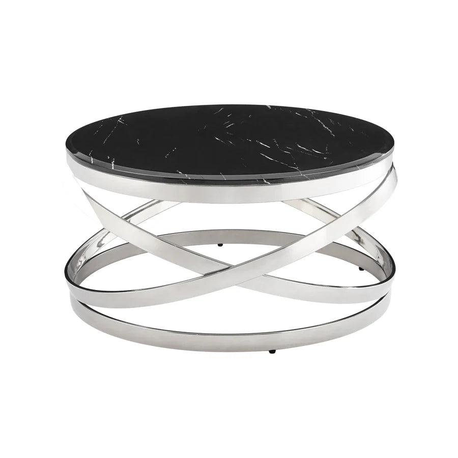 AURORA CHIC COFFEE TABLE, CHROME AND BLACK MARBLE FINISH