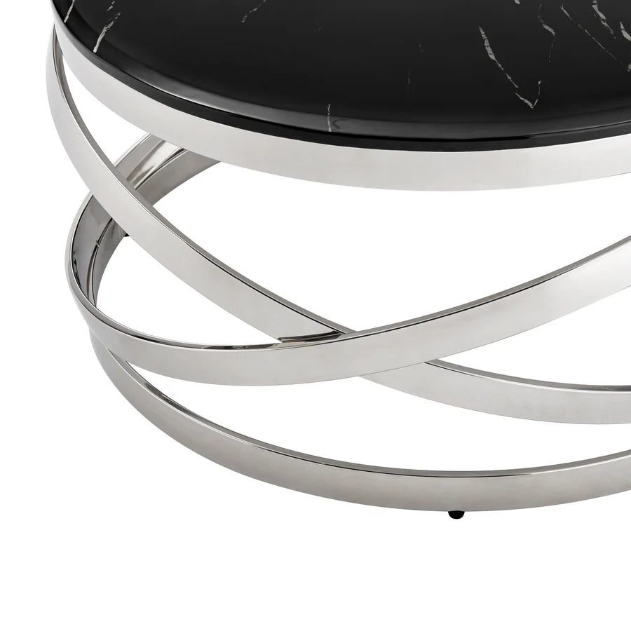 AURORA CHIC COFFEE TABLE, CHROME AND BLACK MARBLE FINISH