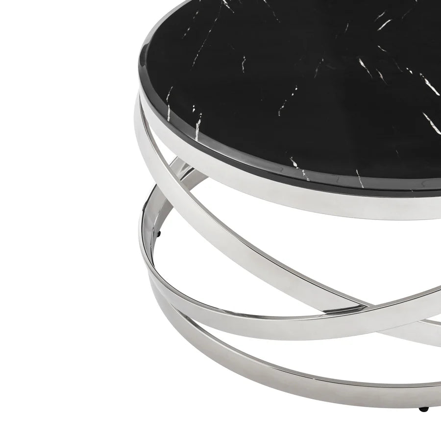AURORA CHIC COFFEE TABLE, CHROME AND BLACK MARBLE FINISH