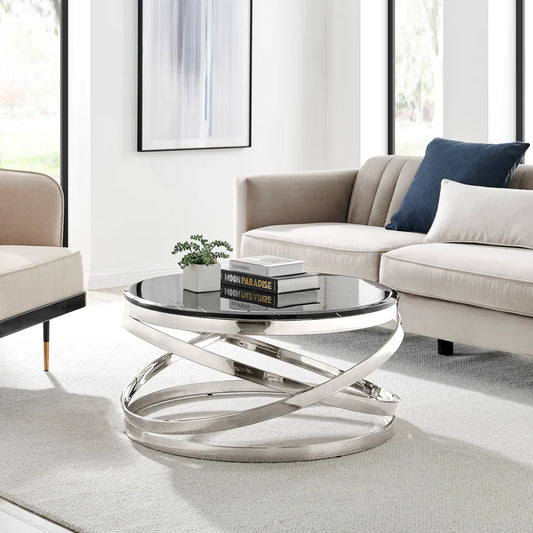 AURORA CHIC COFFEE TABLE, CHROME AND BLACK MARBLE FINISH